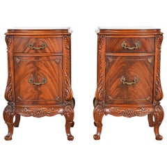 Romweber French Louis XV Flame Mahogany Nightstands, Circa 1920s