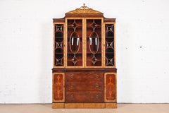 Romweber French Neoclassical Mahogany and Burl Wood Breakfront Bookcase Cabinet