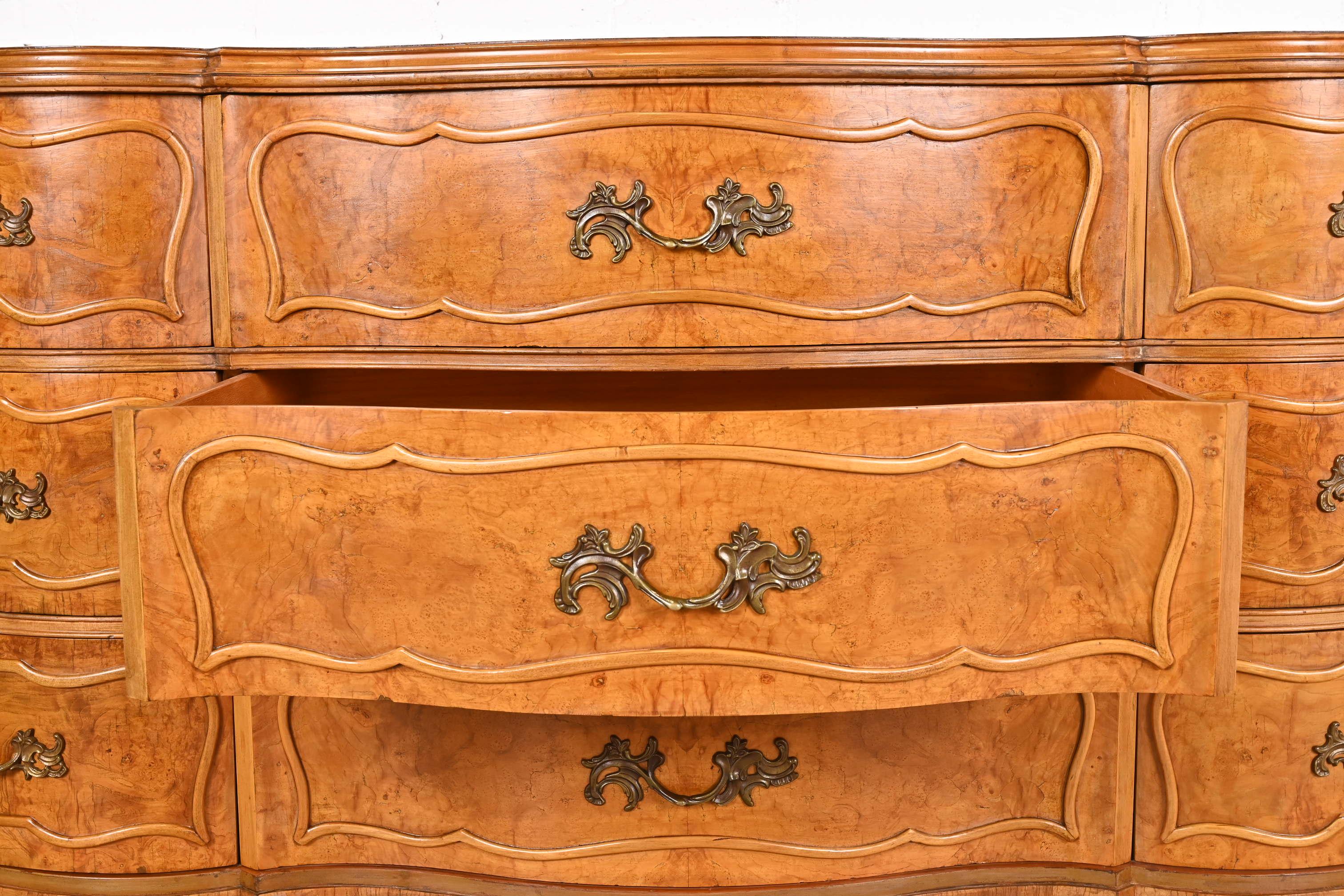 Romweber French Provincial Louis XV Bombay Form Burl Wood Dresser, Circa 1940s For Sale 6