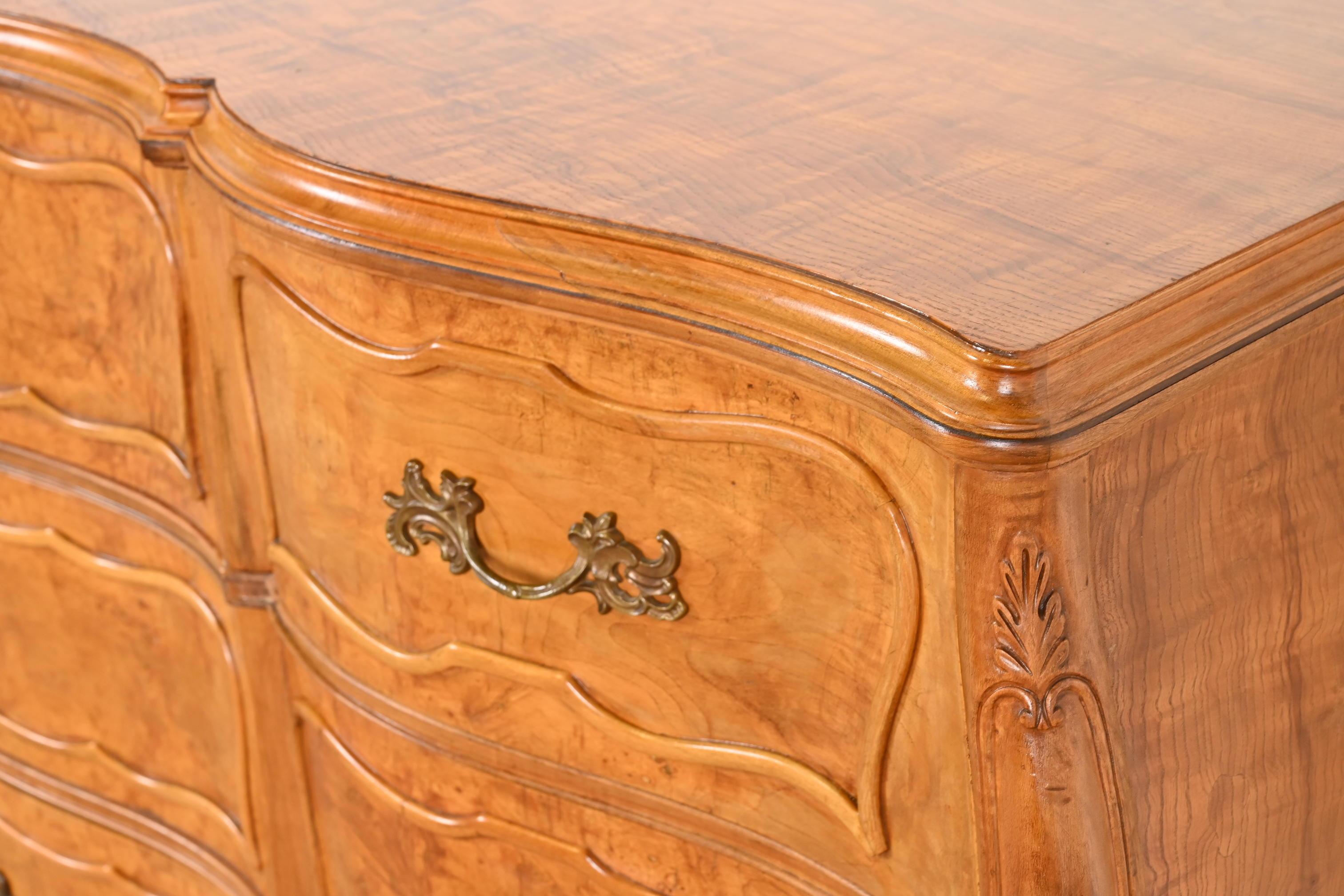 Romweber French Provincial Louis XV Bombay Form Burl Wood Dresser, Circa 1940s For Sale 9