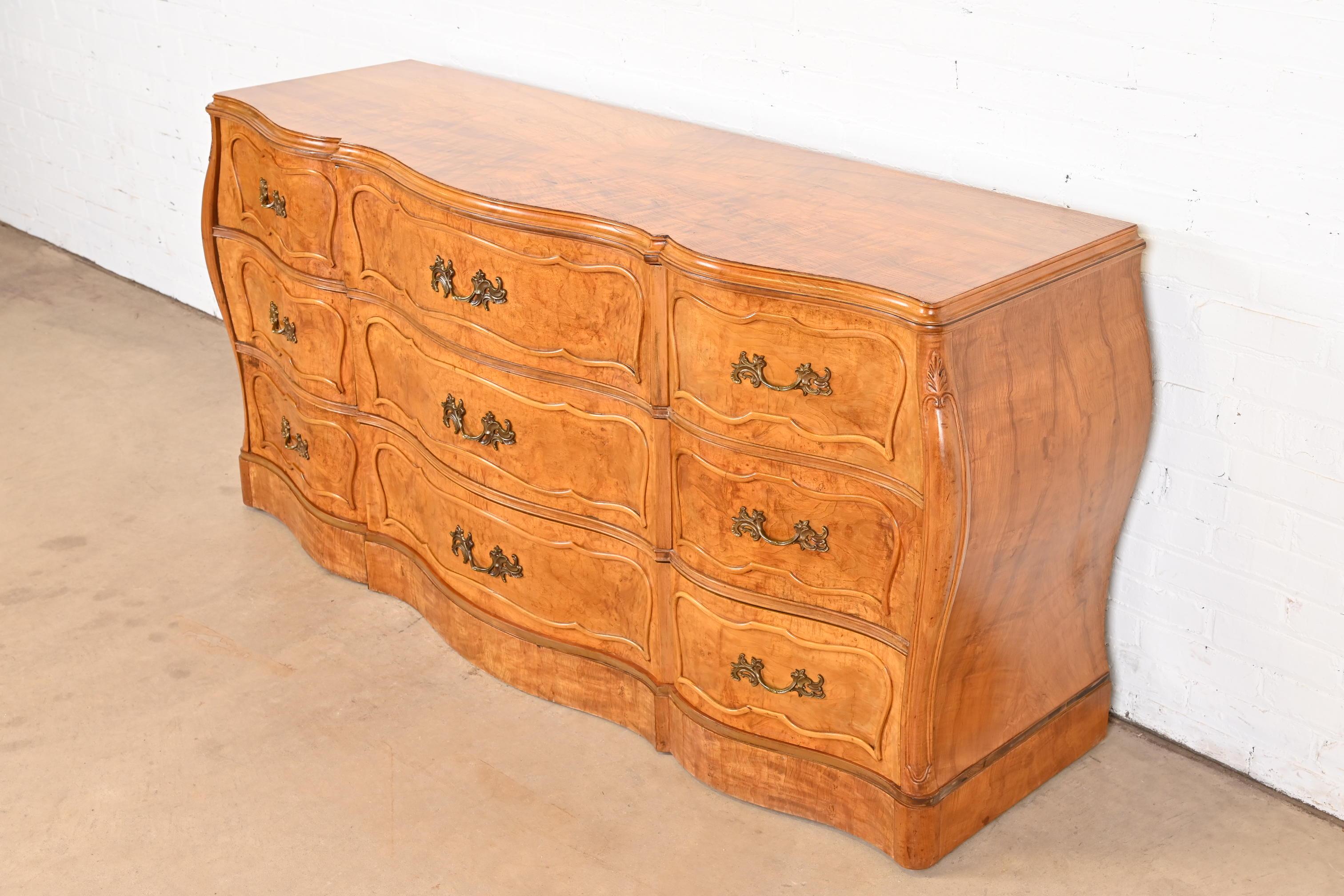 Mid-20th Century Romweber French Provincial Louis XV Bombay Form Burl Wood Dresser, Circa 1940s For Sale