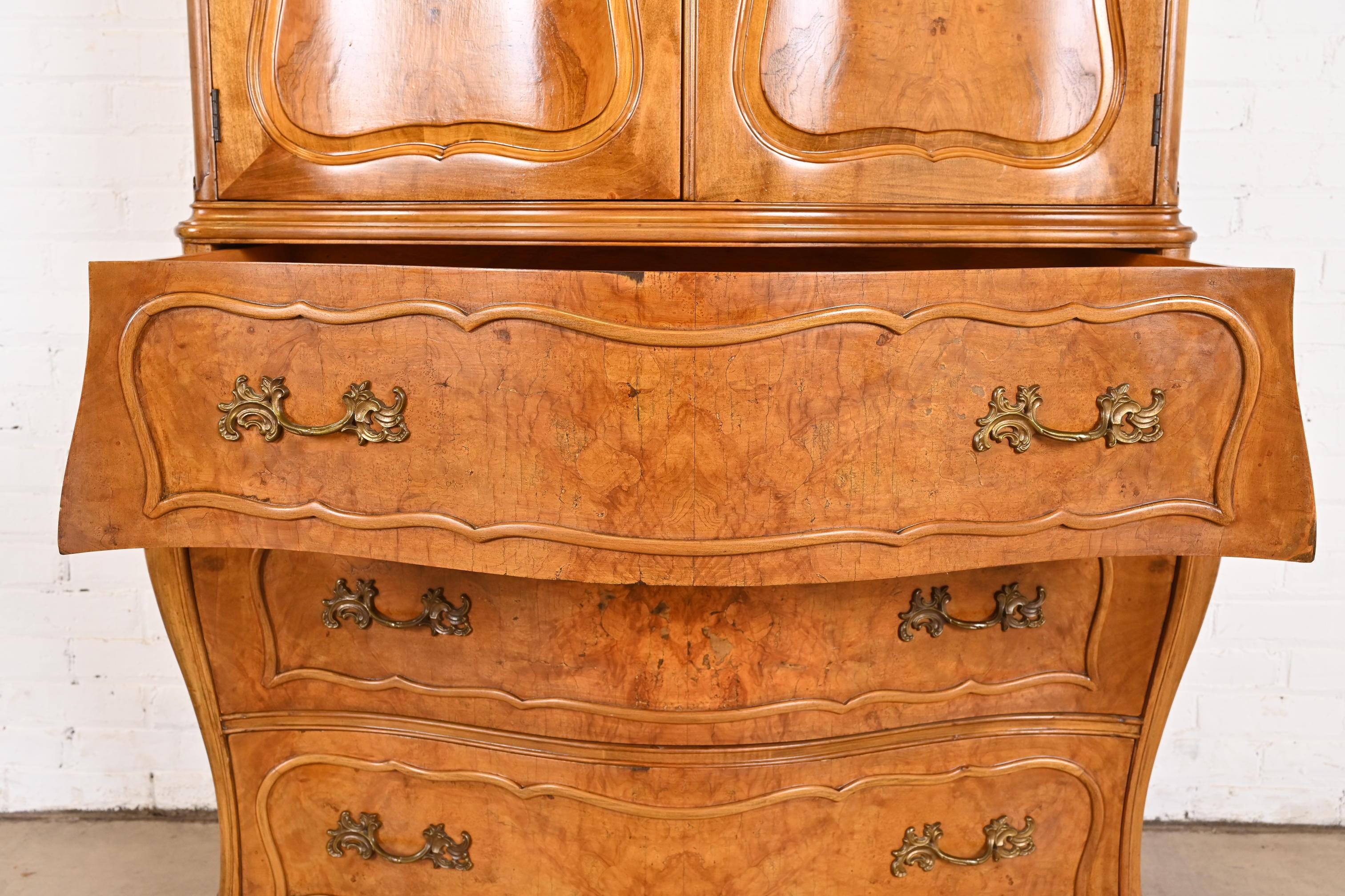 Romweber French Provincial Louis XV Bombay Form Burl Wood Gentleman's Chest For Sale 5