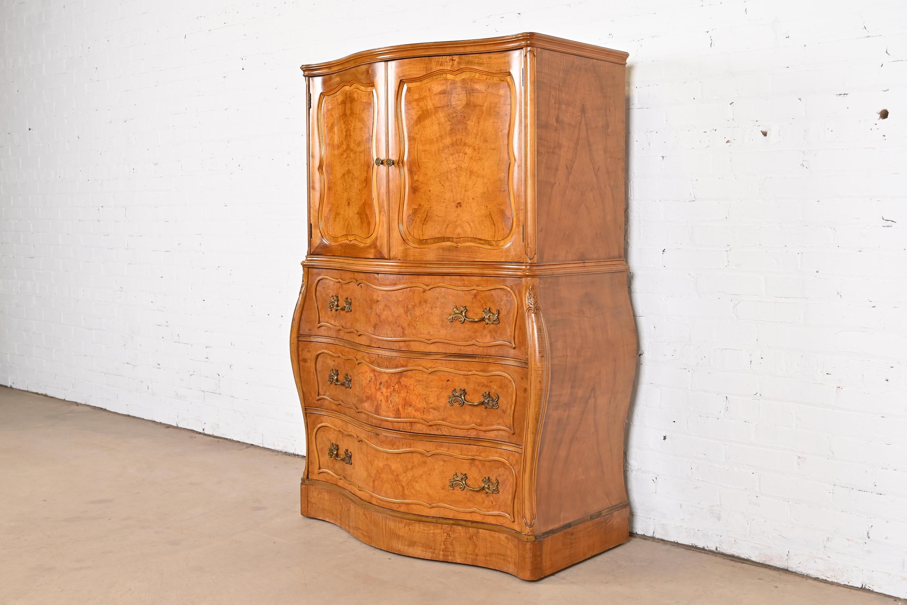 Romweber French Provincial Louis XV Bombay Form Burl Wood Gentleman's Chest In Good Condition For Sale In South Bend, IN