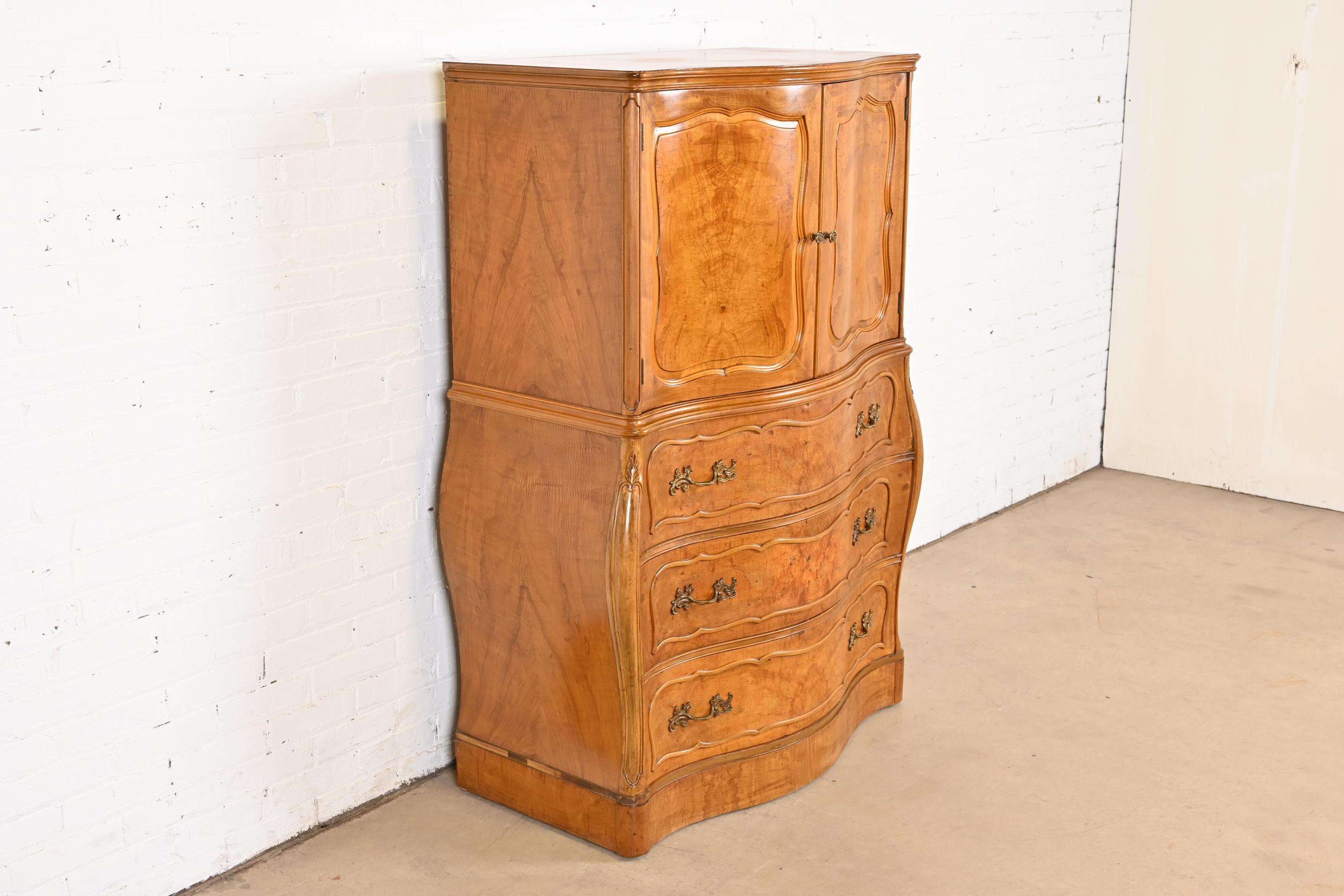 Mid-20th Century Romweber French Provincial Louis XV Bombay Form Burl Wood Gentleman's Chest For Sale