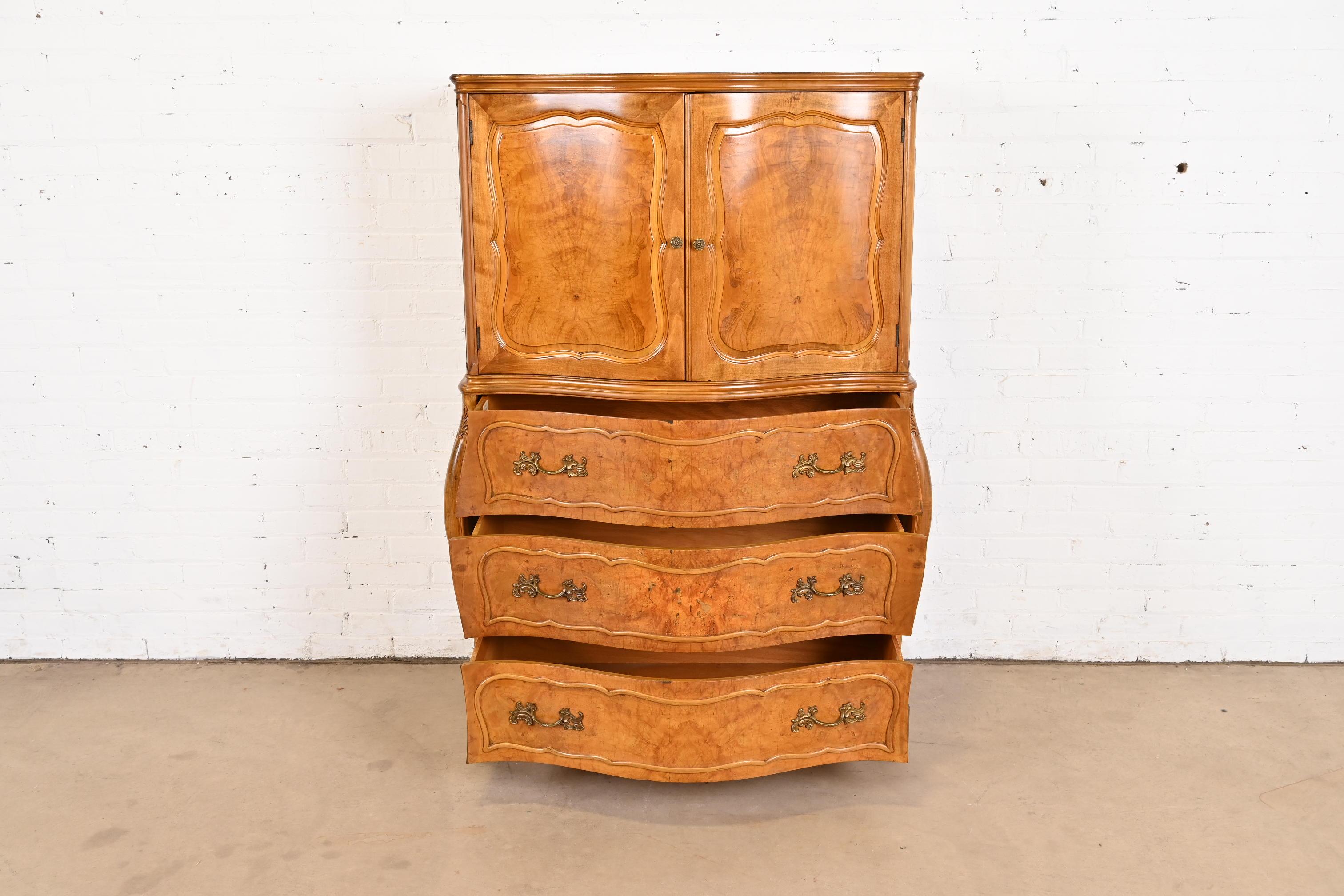 Romweber French Provincial Louis XV Bombay Form Burl Wood Gentleman's Chest For Sale 3