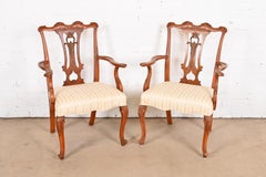 Romweber French Provincial Louis XV Burl Wood Armchairs, Pair