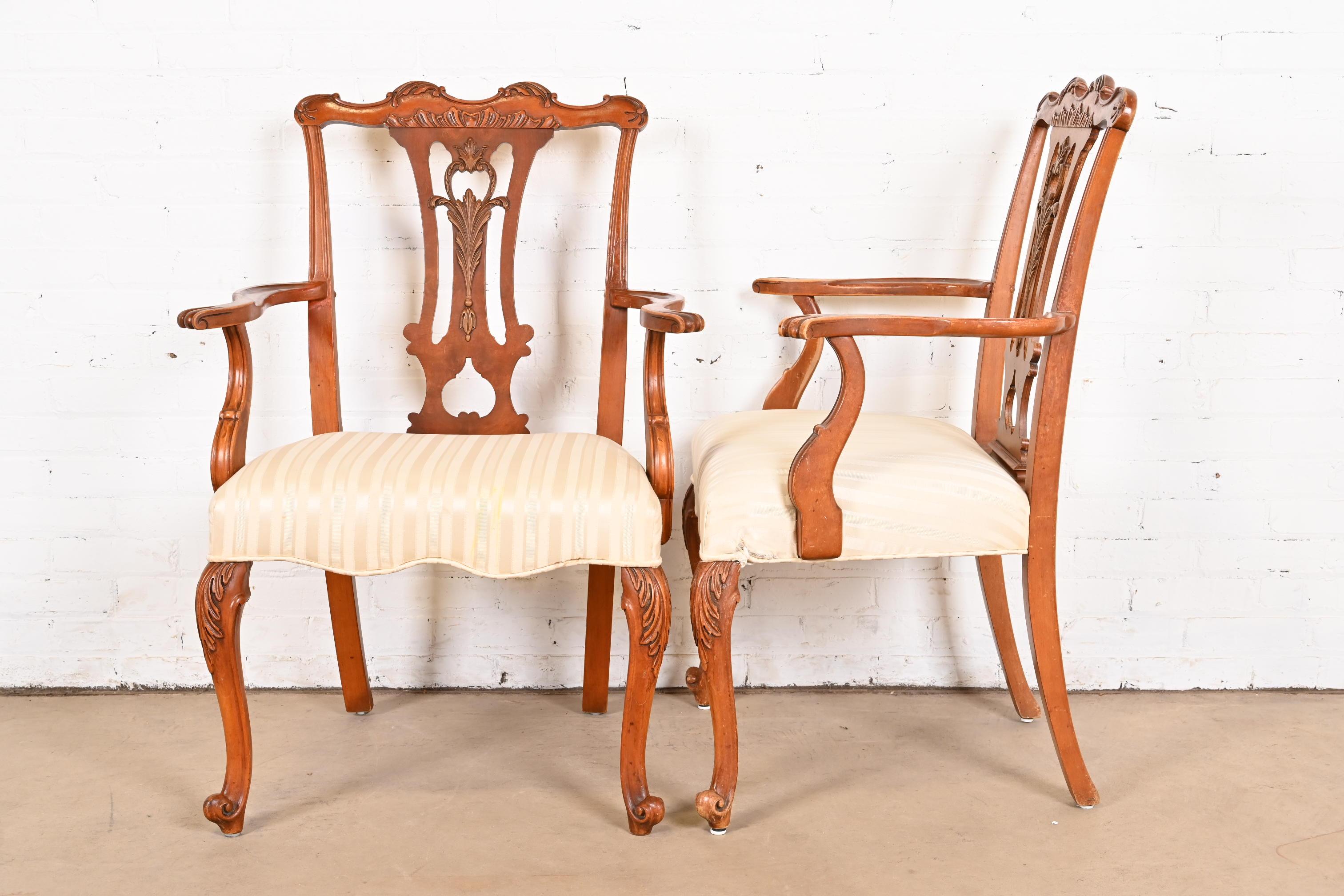 American Romweber French Provincial Louis XV Burl Wood Armchairs, Pair For Sale
