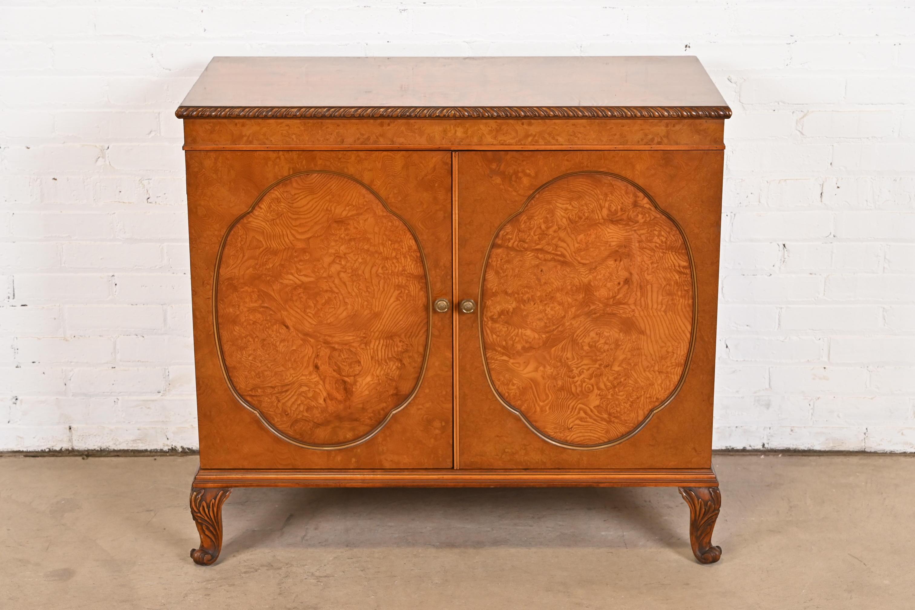 American Romweber French Provincial Louis XV Burl Wood Bar Cabinet, Circa 1920s For Sale