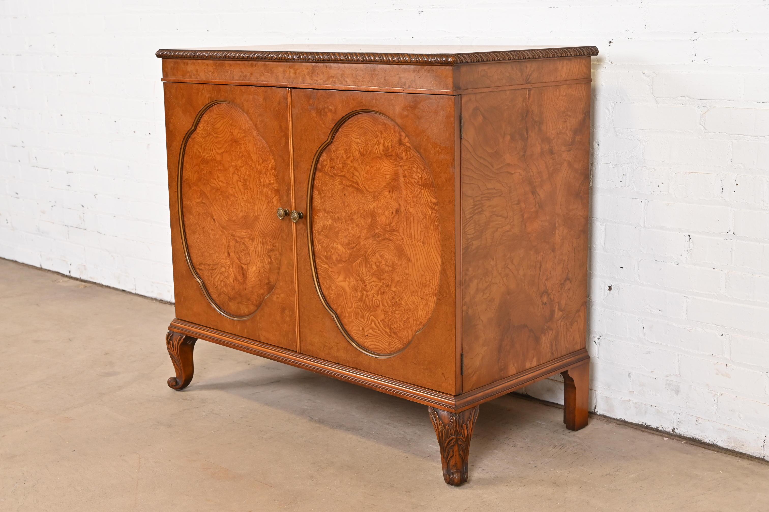 American Romweber French Provincial Louis XV Burl Wood Bar Cabinet, Circa 1920s For Sale