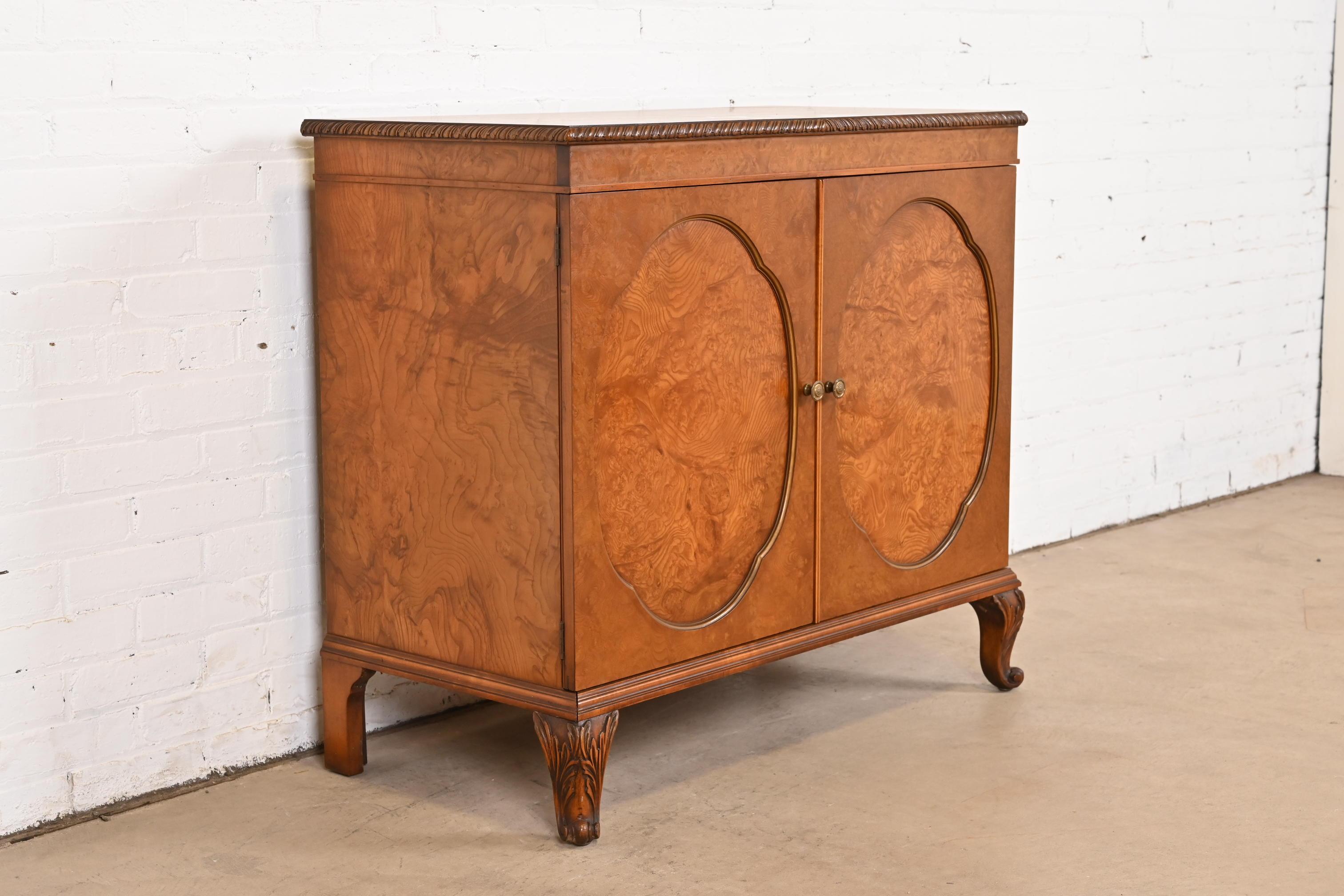 Early 20th Century Romweber French Provincial Louis XV Burl Wood Bar Cabinet, Circa 1920s For Sale