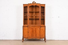 Romweber French Provincial Louis XV Burl Wood Breakfront Bookcase Cabinet, 1920s