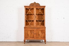 Romweber French Provincial Louis XV Burl Wood Breakfront Bookcase Cabinet, 1920s