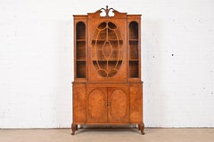 Romweber French Provincial Louis XV Burl Wood Breakfront Bookcase Cabinet, 1920s