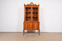 Romweber French Provincial Louis XV Burl Wood Breakfront Bookcase Cabinet, 1920s
