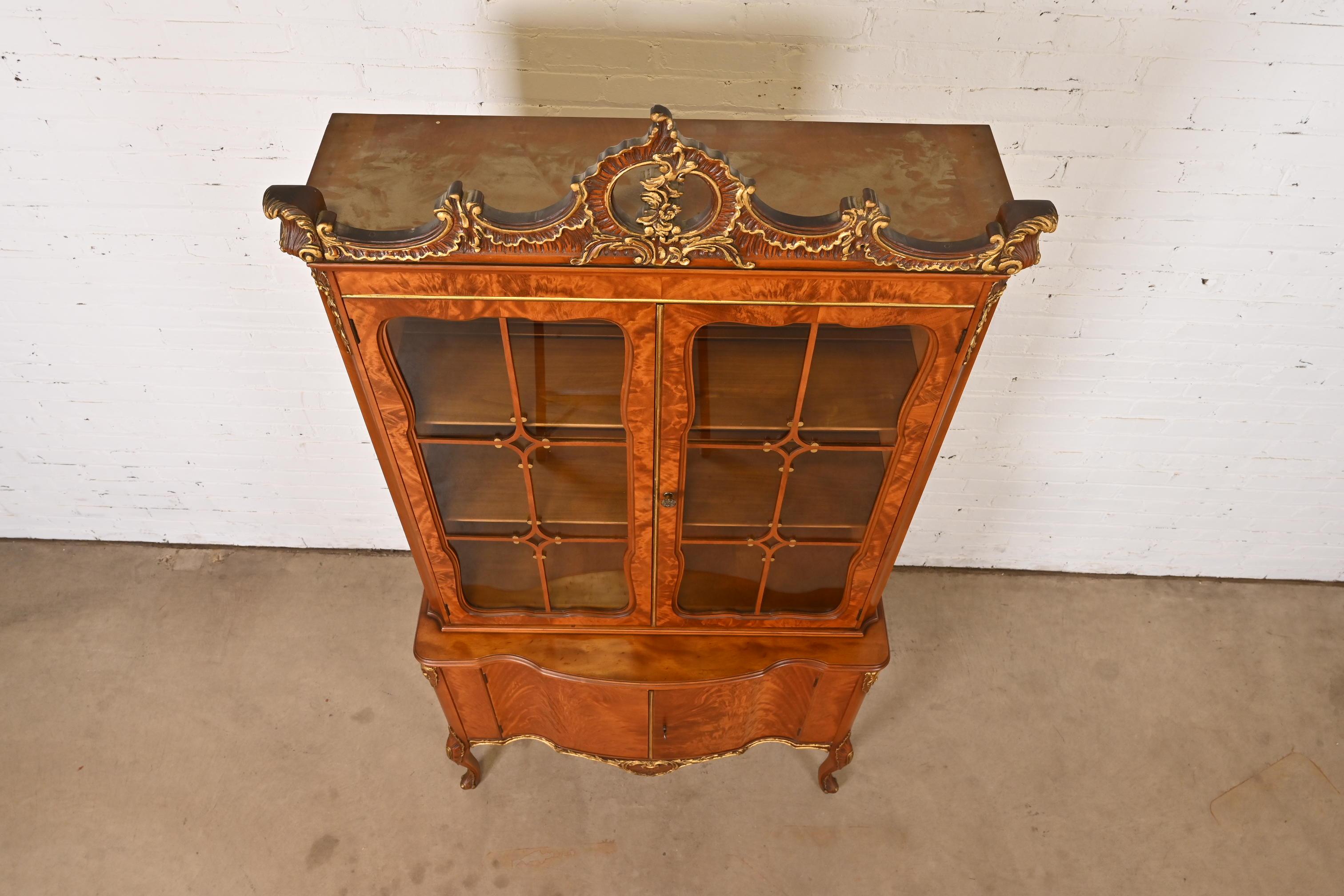 Early 20th Century Romweber French Provincial Louis XV Burl Wood Breakfront Bookcase Cabinet, 1920s