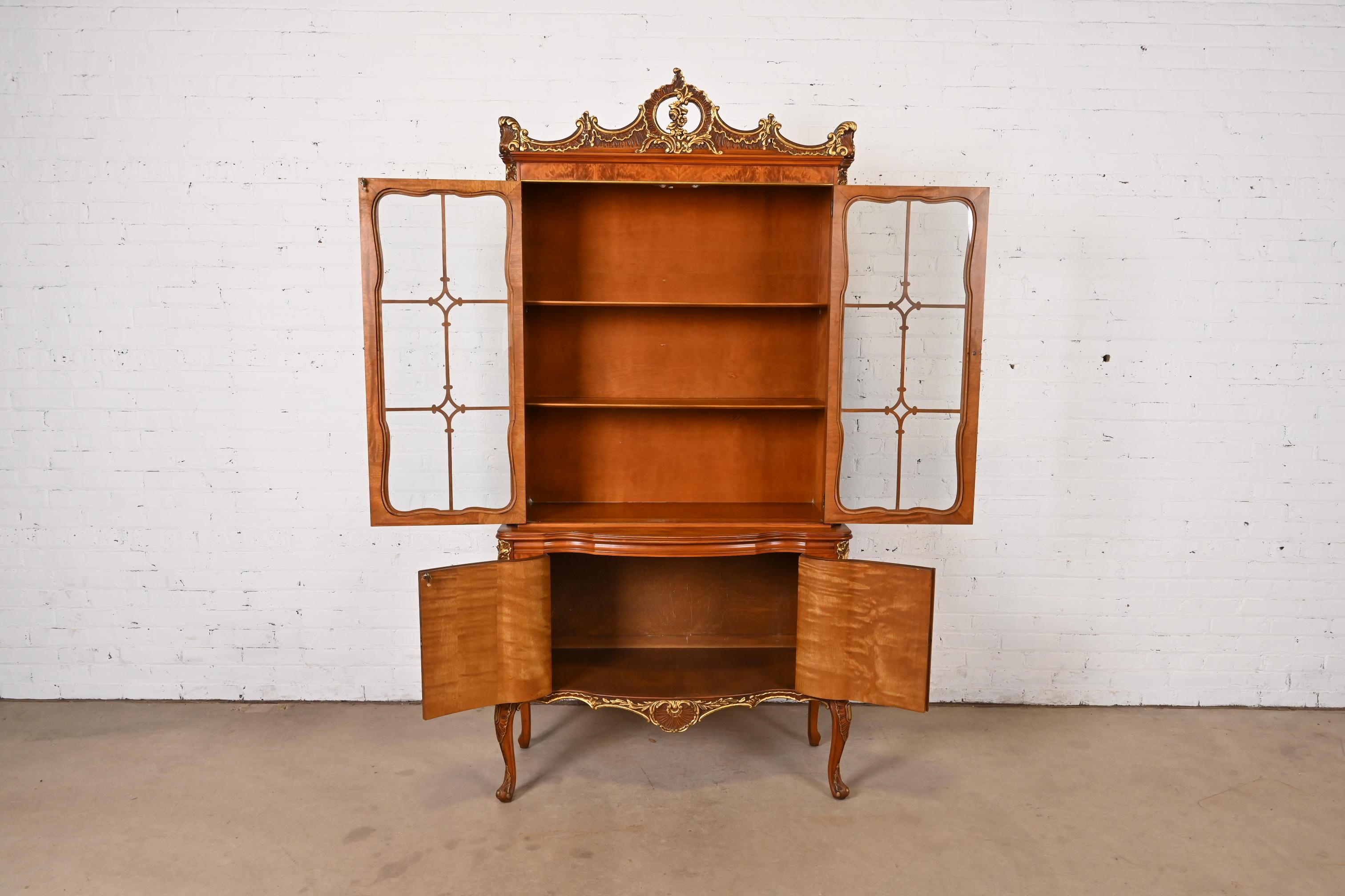 Romweber French Provincial Louis XV Burl Wood Breakfront Bookcase Cabinet, 1920s 2