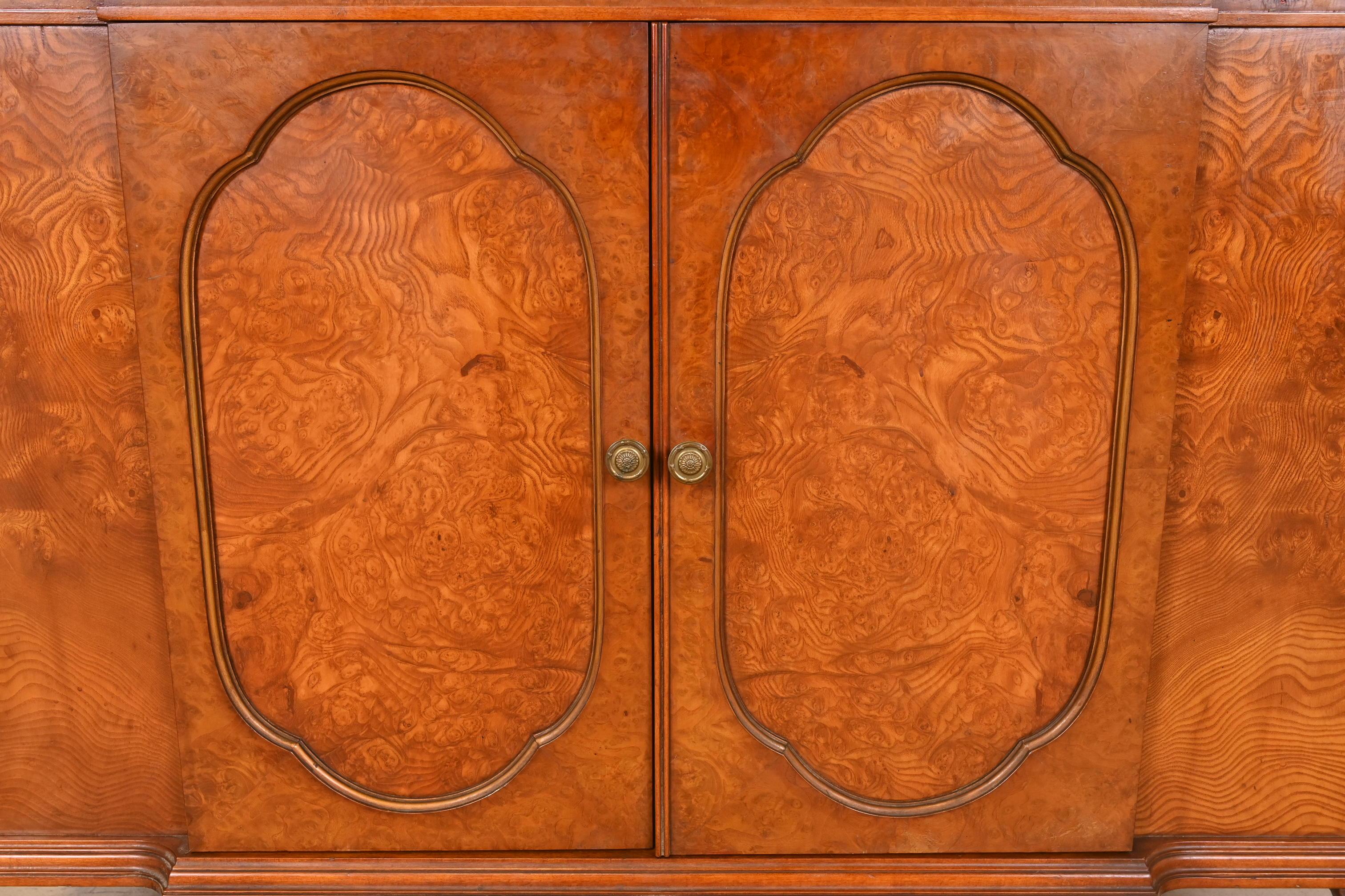 Romweber French Provincial Louis XV Burl Wood Breakfront Bookcase Cabinet, 1920s For Sale 2