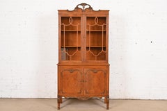 Romweber French Provincial Louis XV Burl Wood Breakfront Bookcase Cabinet