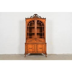 Romweber French Provincial Louis XV Burl Wood Breakfront Bookcase Cabinet