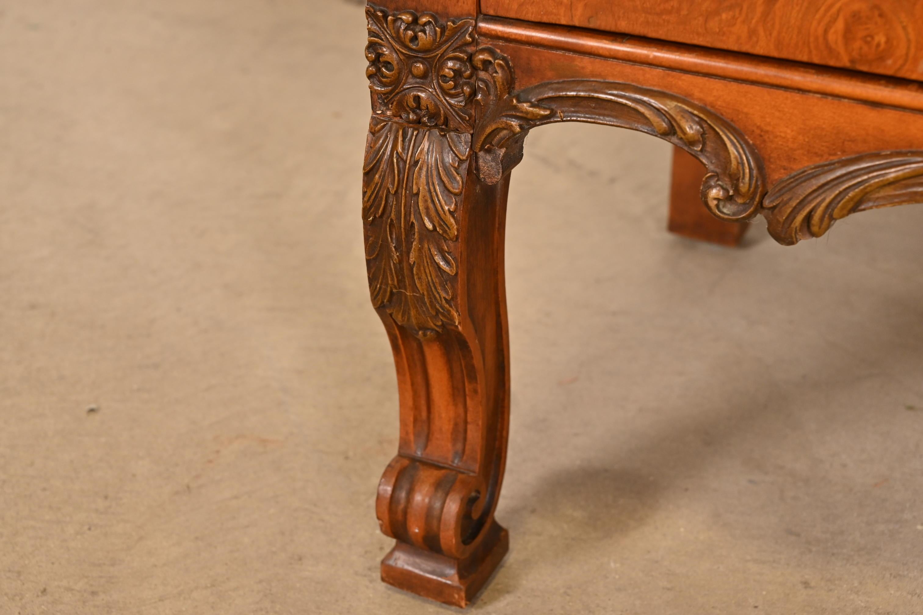 Romweber French Provincial Louis XV Burl Wood Breakfront Bookcase Cabinet For Sale 2