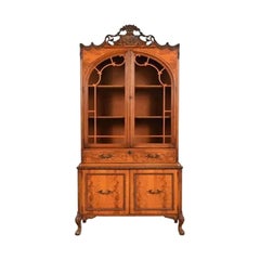 Romweber French Provincial Louis XV Burl Wood Breakfront Bookcase Cabinet