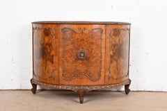 Romweber French Provincial Louis XV Burl Wood Demilune Bar Cabinet, Circa 1920s