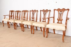 Romweber French Provincial Louis XV Burl Wood Dining Chairs, Set of Six