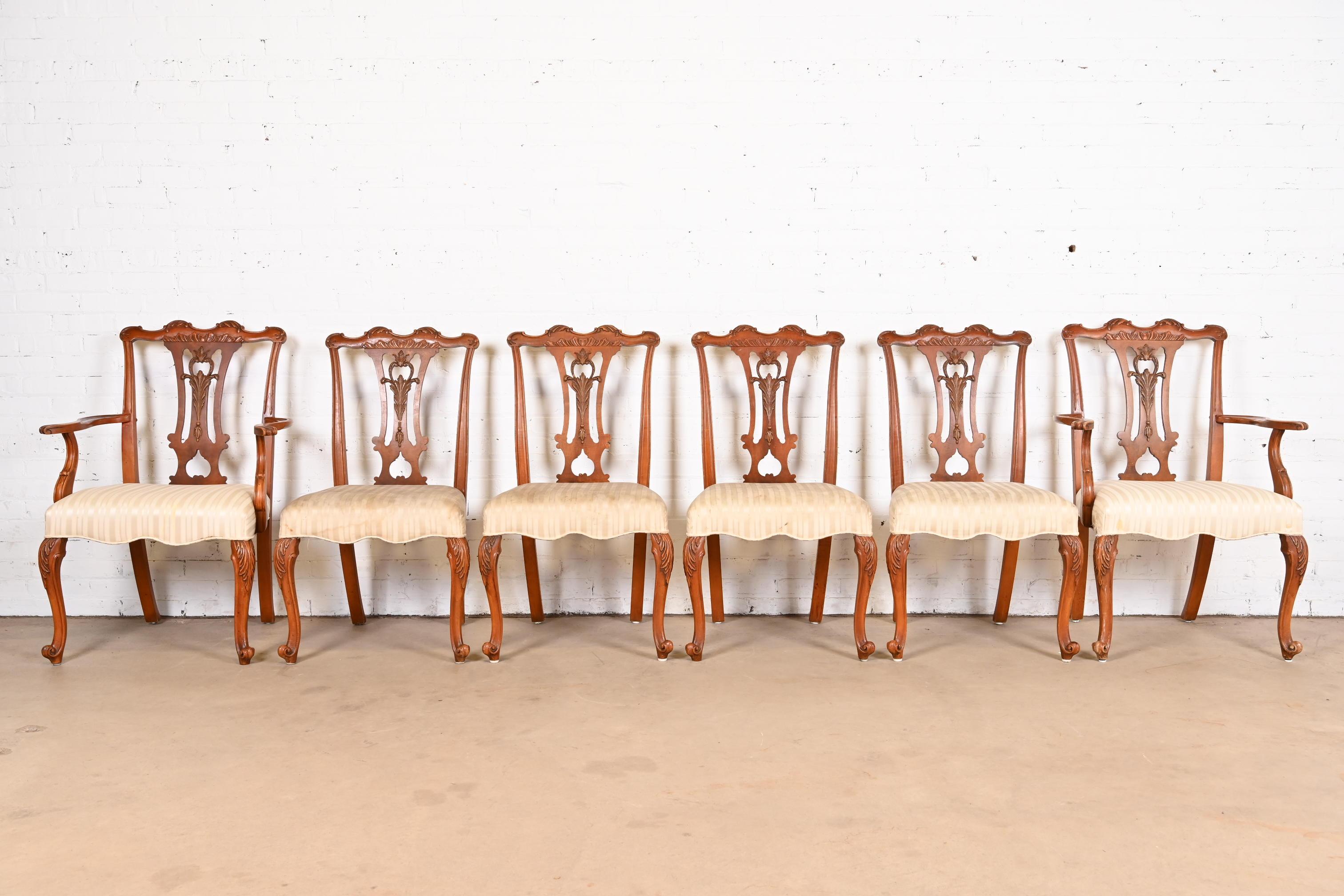 Romweber French Provincial Louis XV Burl Wood Dining Chairs, Set of Six In Good Condition For Sale In South Bend, IN