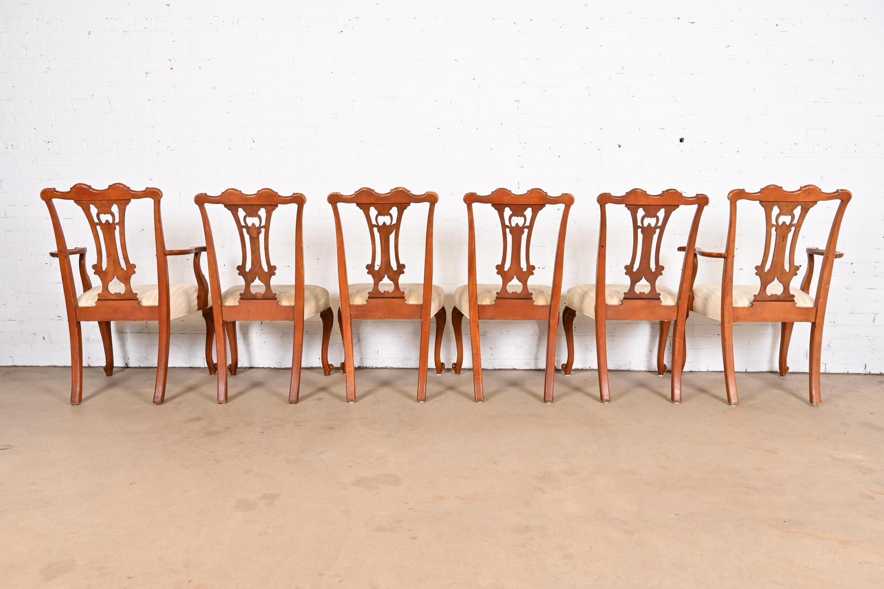 Début du 20ème siècle Romweber, ensemble de six chaises de salle à manger provinciales françaises Louis XV en bois de ronce en vente
