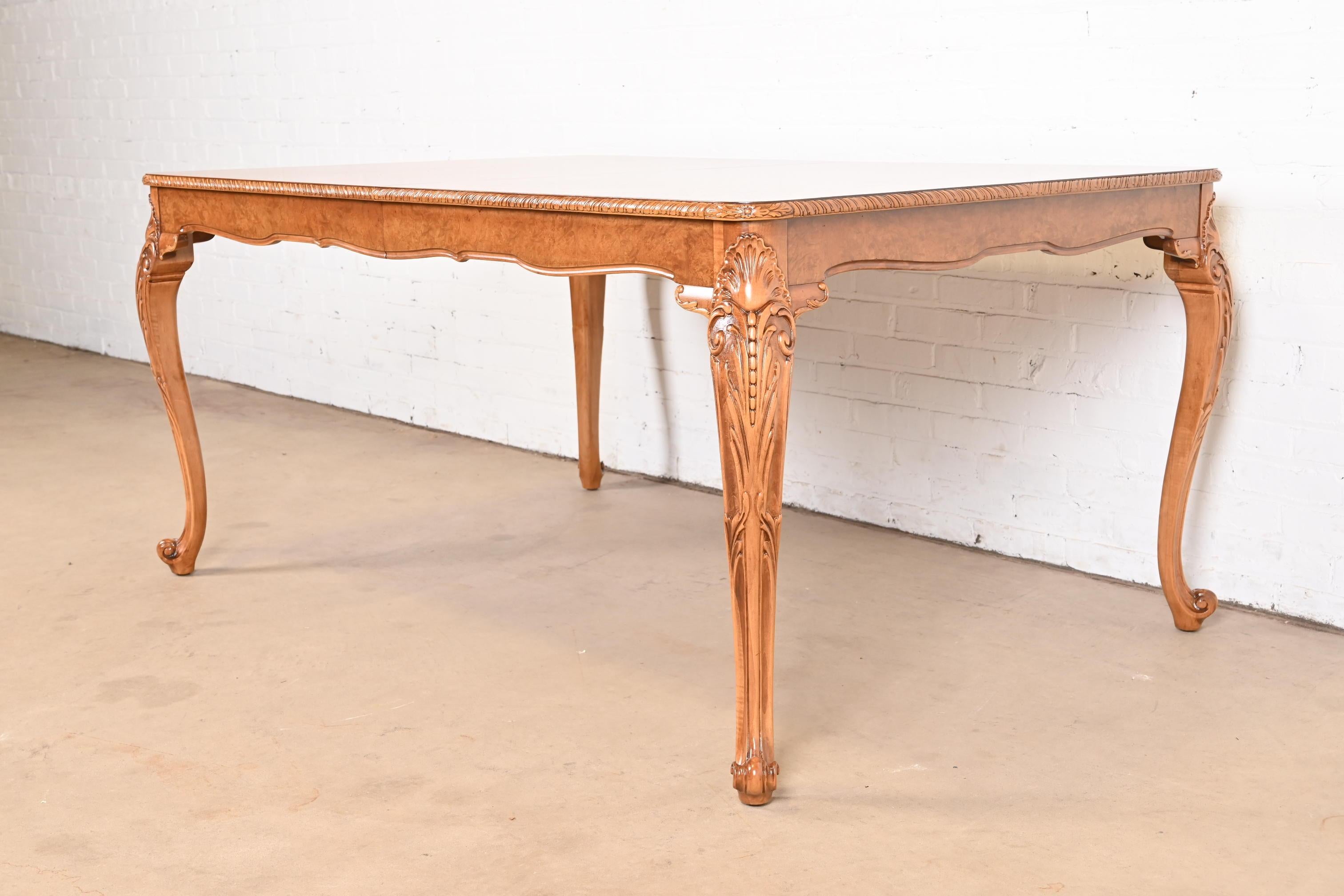 Romweber French Provincial Louis XV Burl Wood Dining Table, Newly Refinished For Sale 8