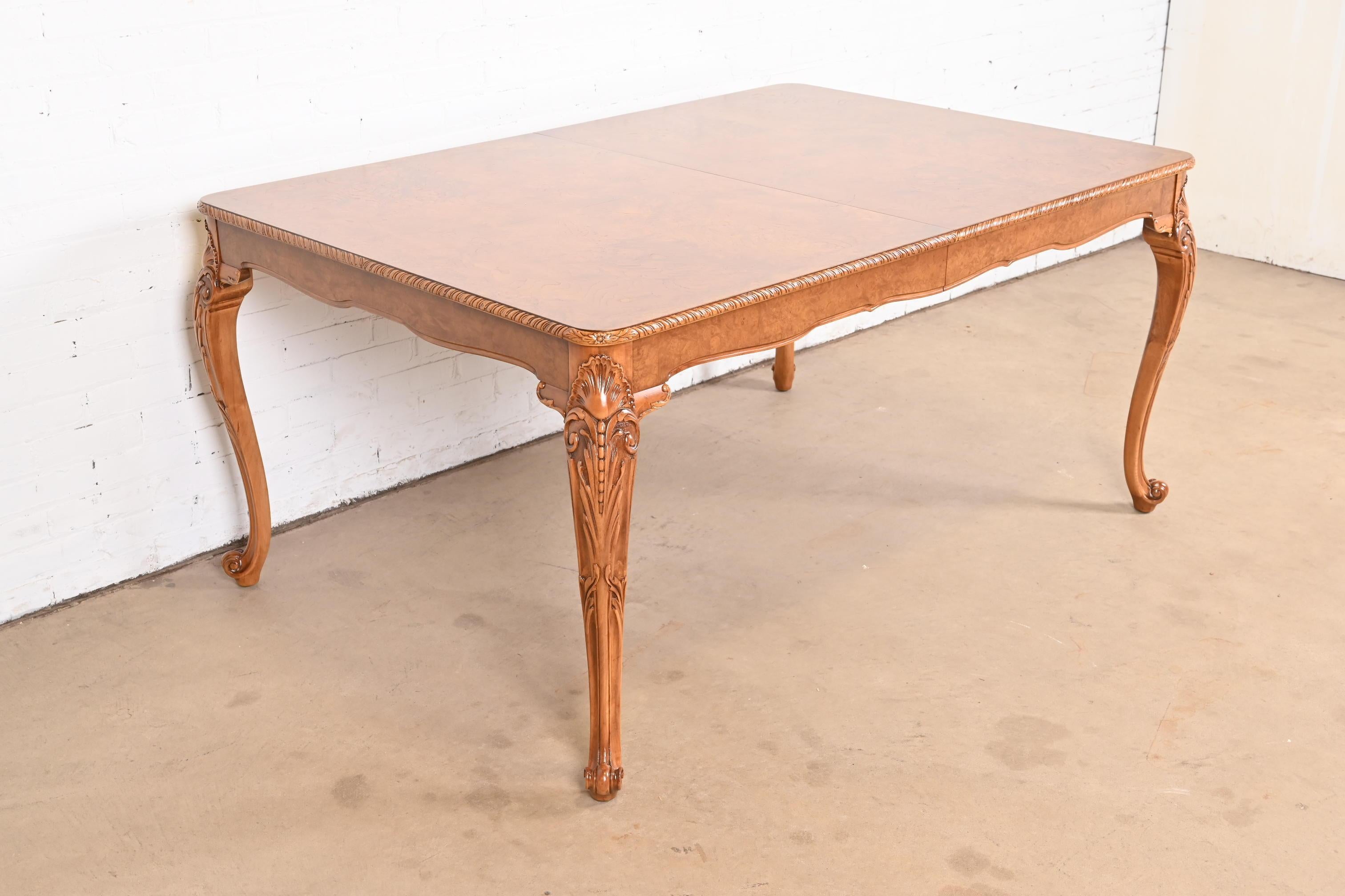 Romweber French Provincial Louis XV Burl Wood Dining Table, Newly Refinished For Sale 9