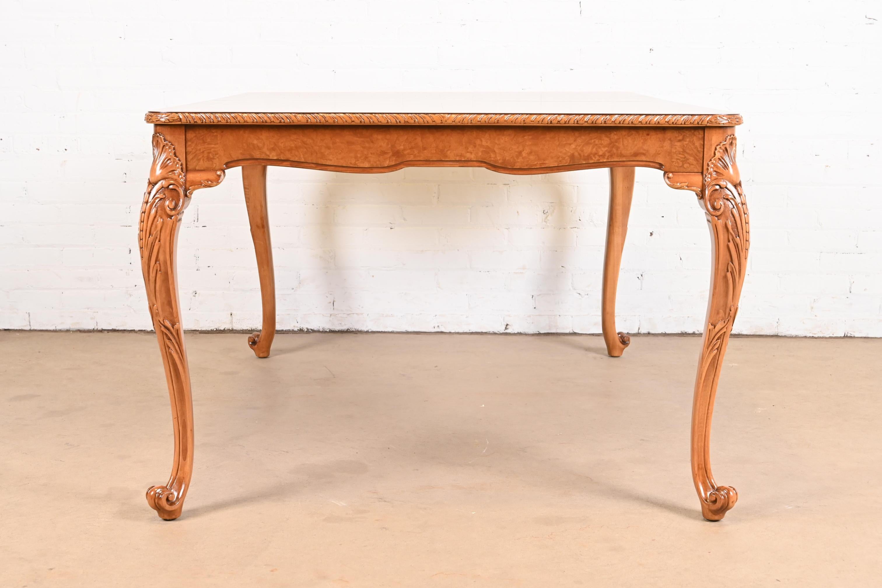Romweber French Provincial Louis XV Burl Wood Dining Table, Newly Refinished For Sale 13