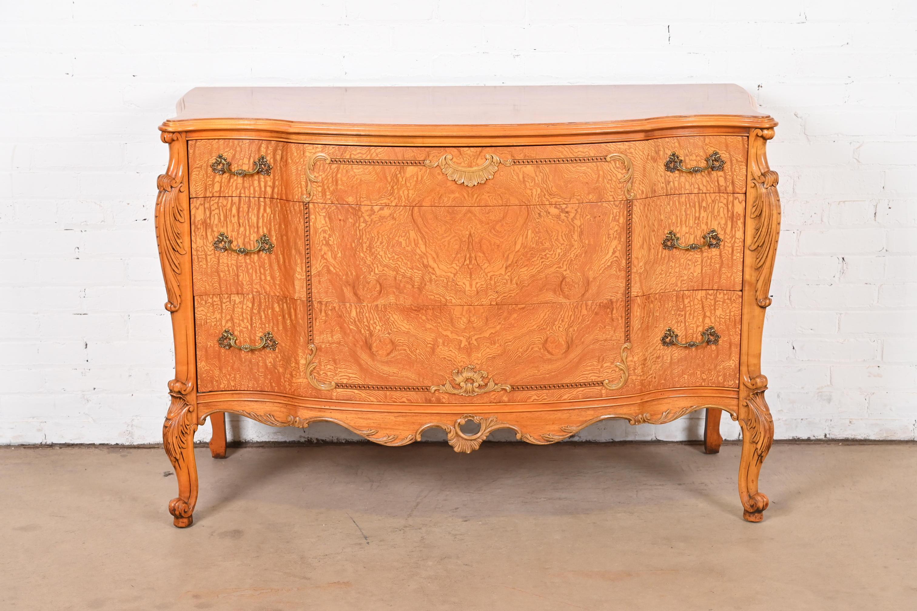 American Romweber French Provincial Louis XV Burl Wood Dresser, Circa 1920s For Sale