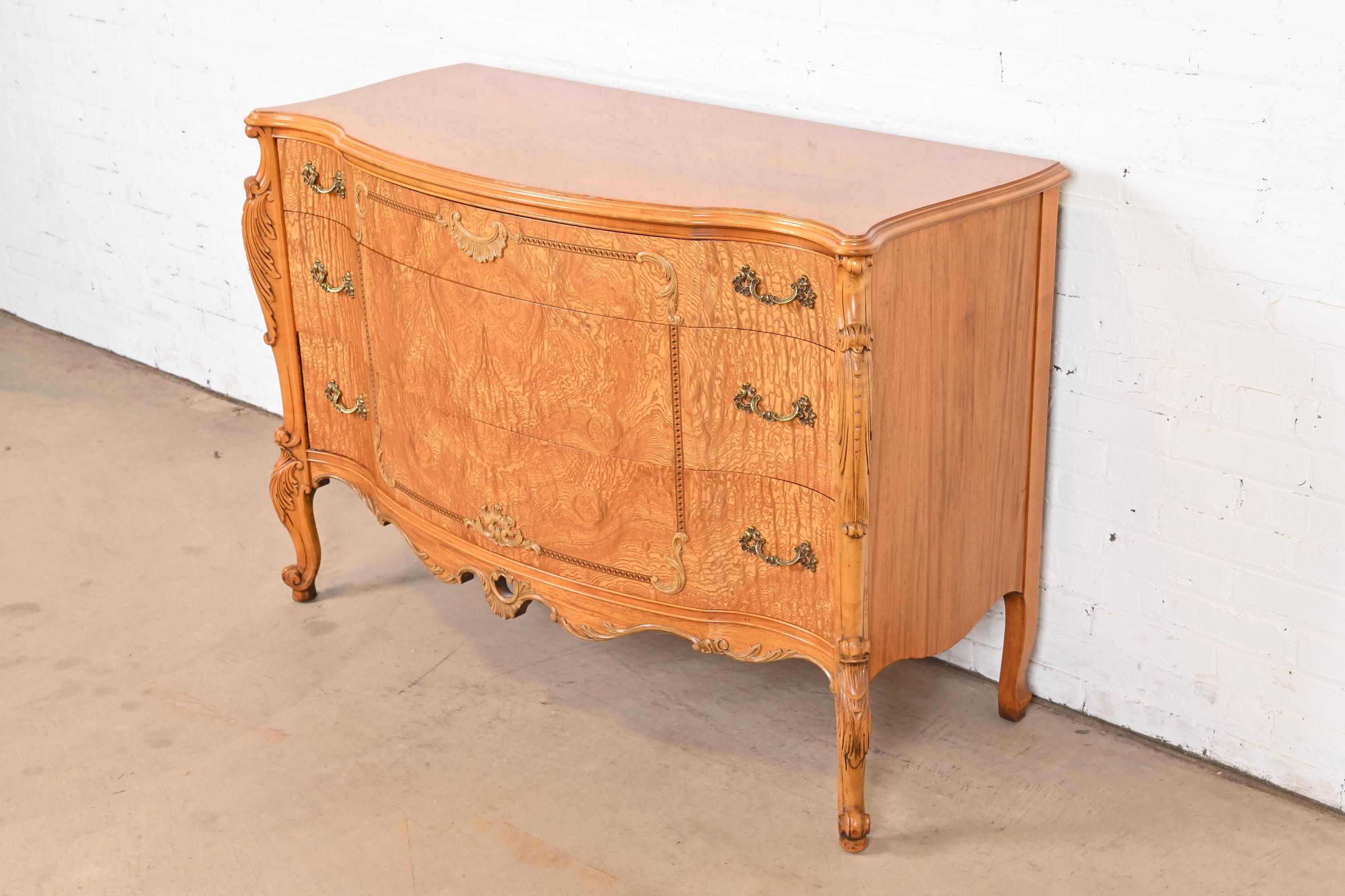 Romweber French Provincial Louis XV Burl Wood Dresser, Circa 1920s In Good Condition In South Bend, IN