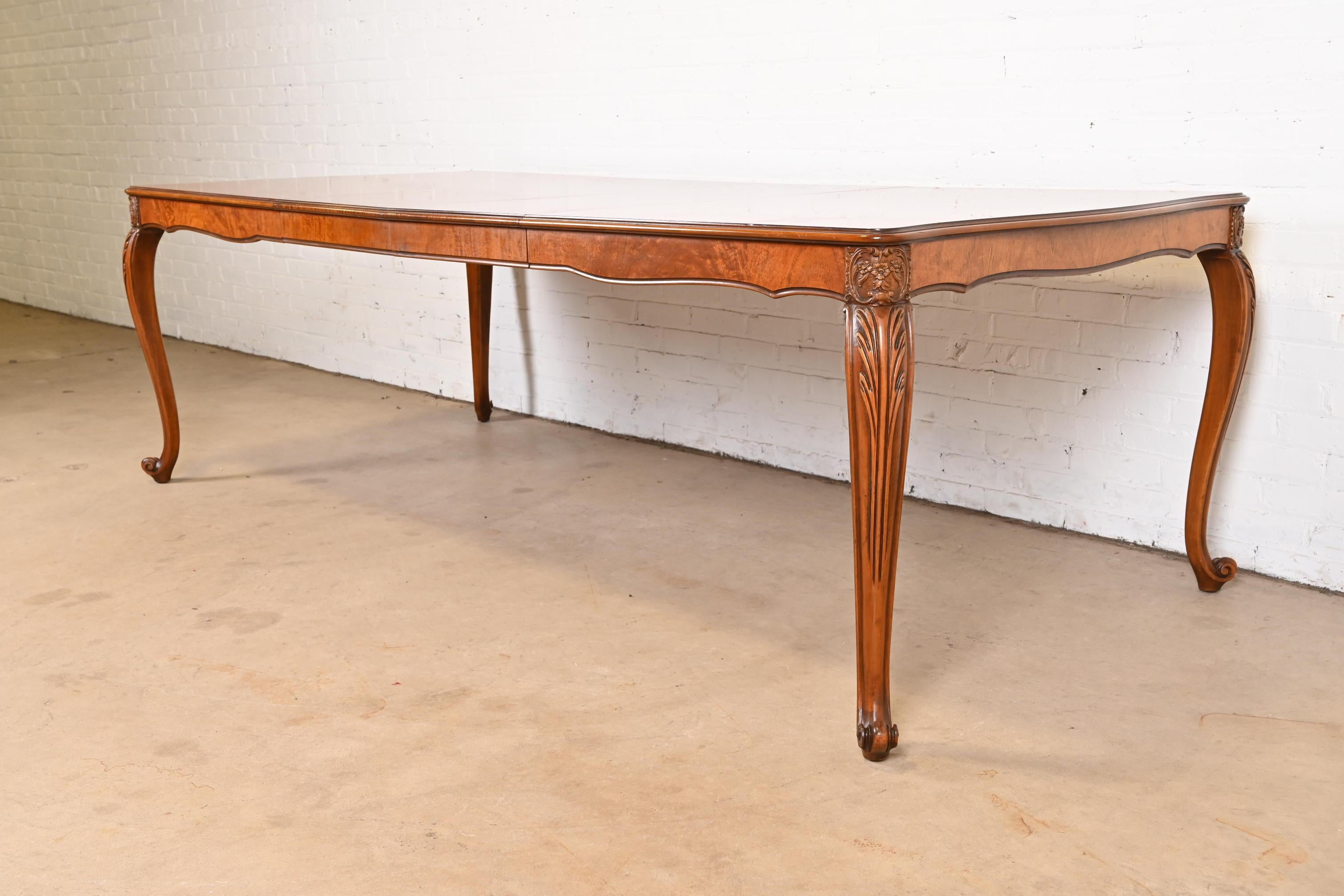 Early 20th Century Romweber French Provincial Louis XV Burl Wood Extension Dining Table, Circa 1920