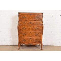 Romweber French Provincial Louis XV Burl Wood Highboy Dresser, Circa 1920s