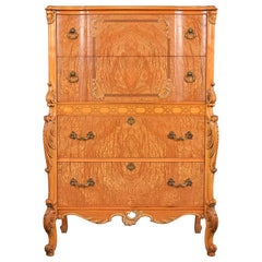 Romweber French Provincial Louis XV Burl Wood Highboy Dresser, Circa 1920s