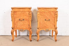 Romweber French Provincial Louis XV Burl Wood Nightstands, Circa 1920s
