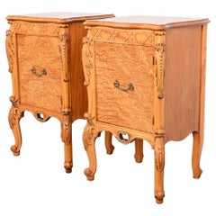 Romweber French Provincial Louis XV Burl Wood Nightstands, Circa 1920s