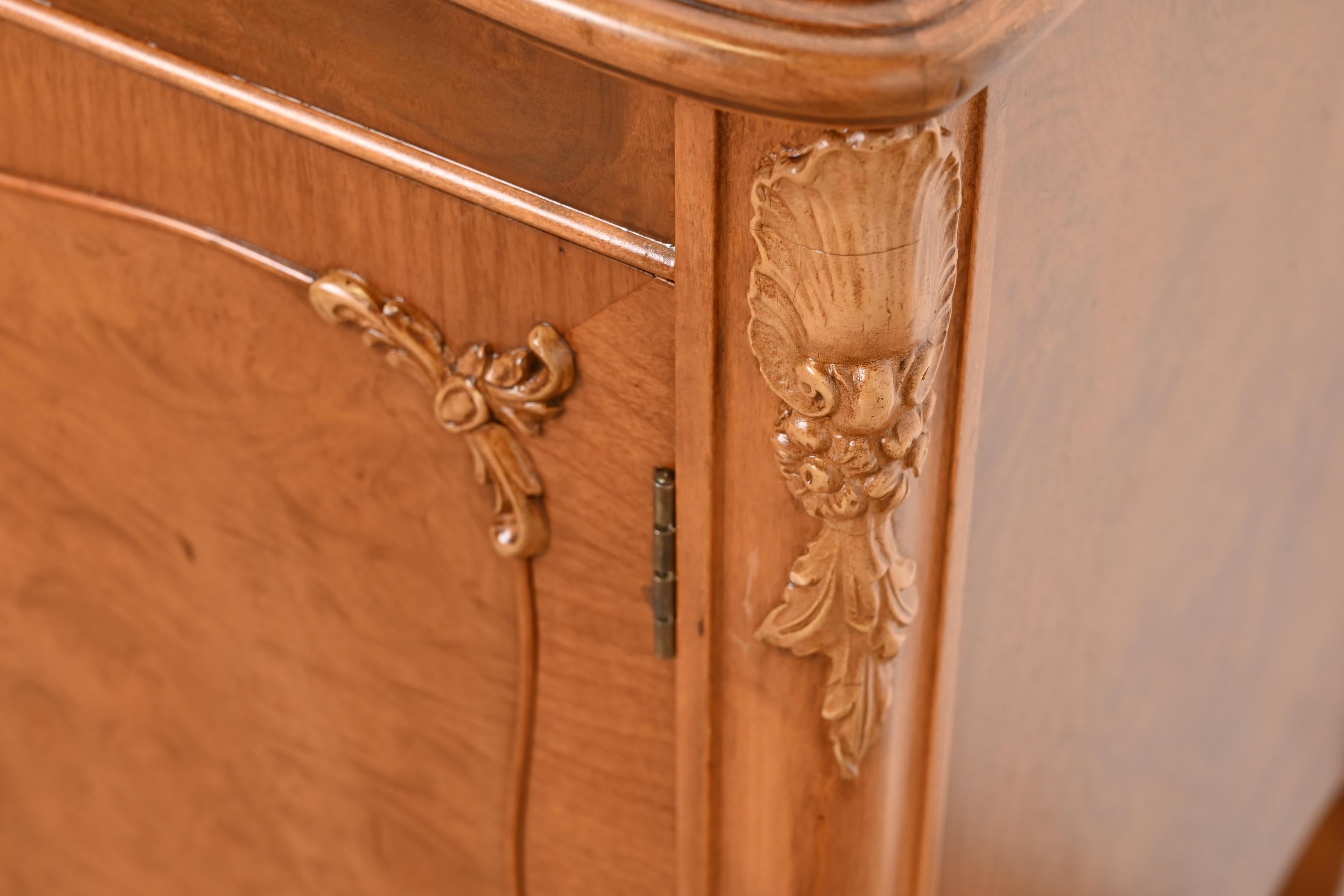 Romweber French Provincial Louis XV Burl Wood Server or Bar Cabinet, Refinished For Sale 3