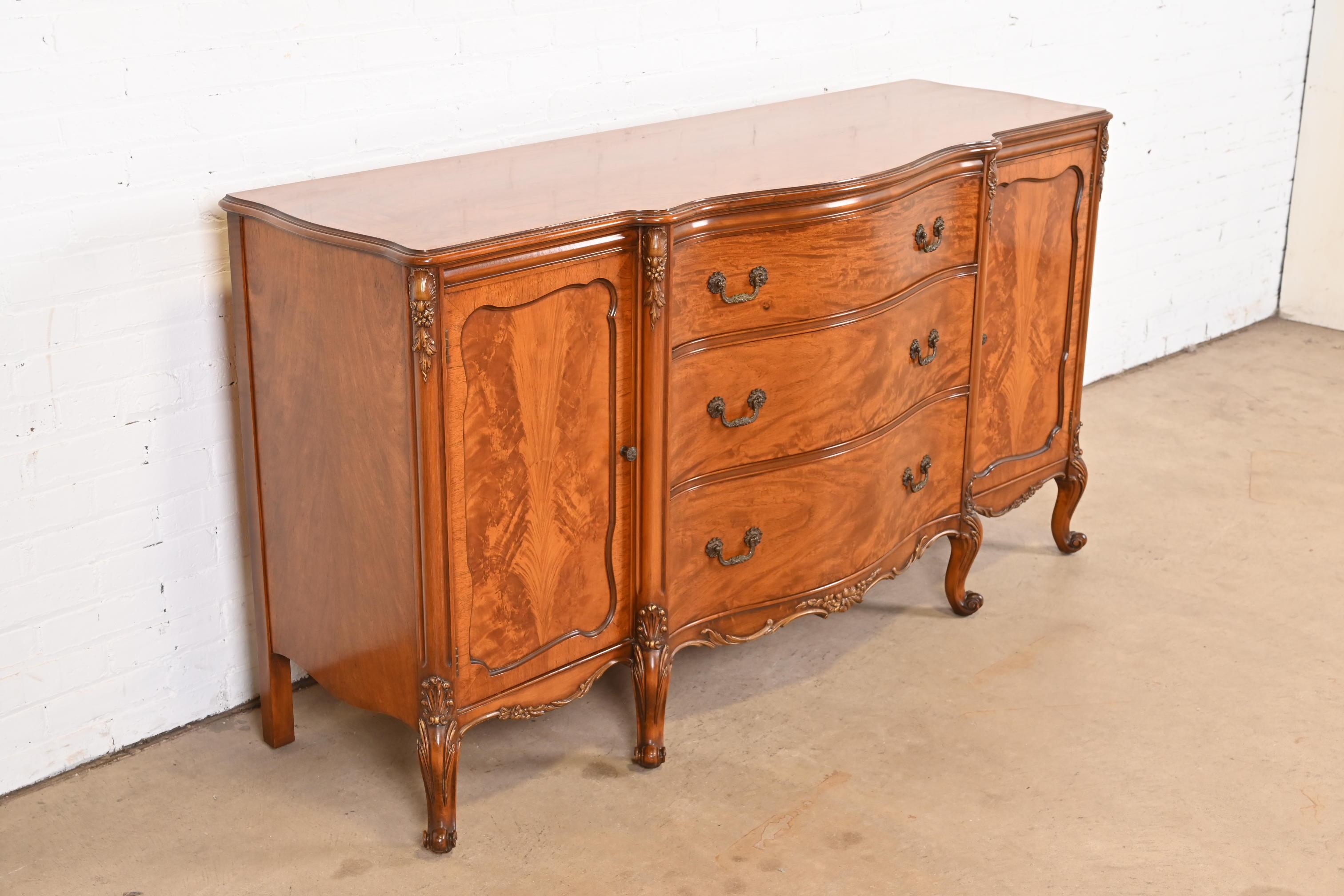 Brass Romweber French Provincial Louis XV Burl Wood Sideboard Credenza, Circa 1920s