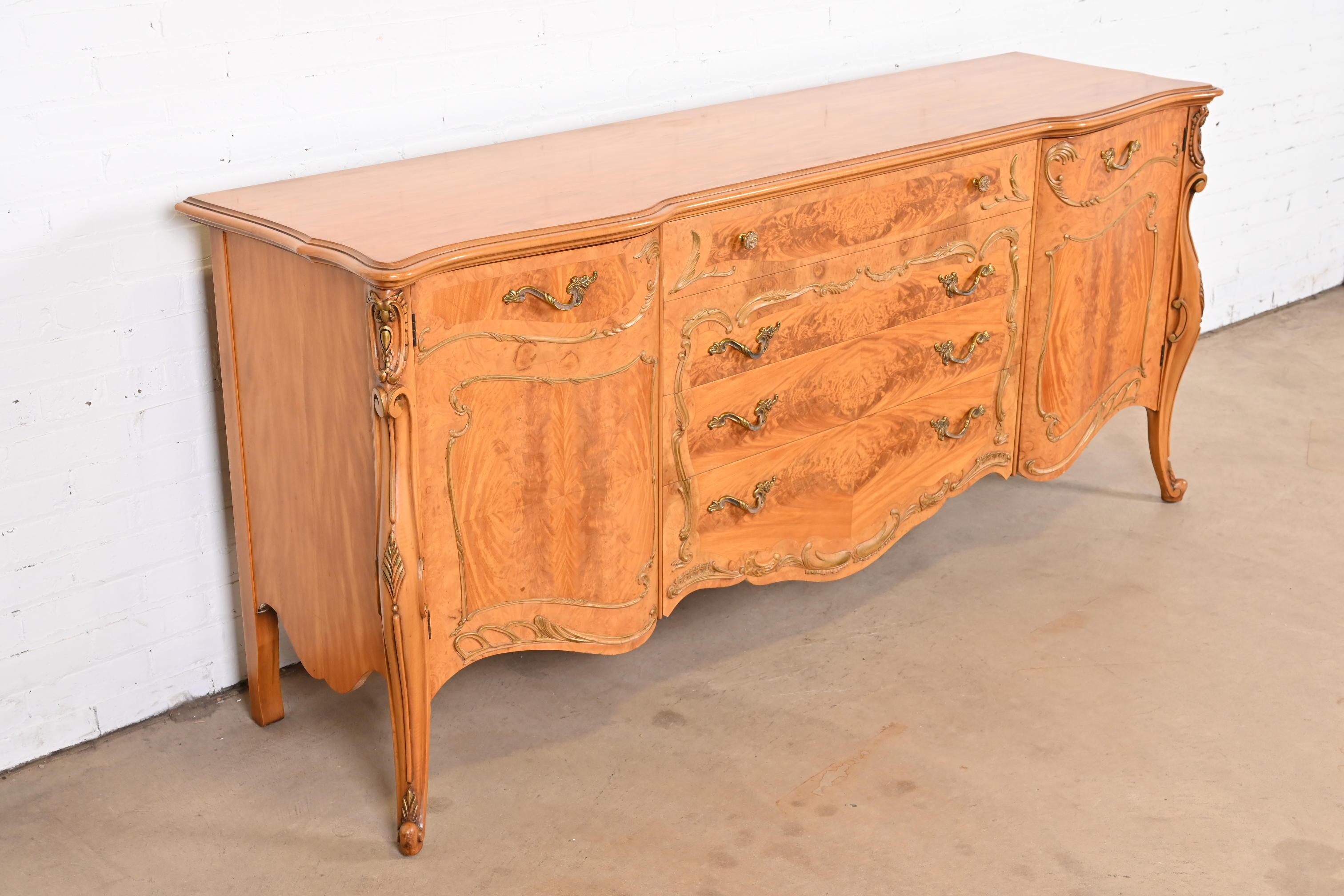 Romweber French Provincial Louis XV Burl Wood Sideboard Credenza, circa 1940s 1