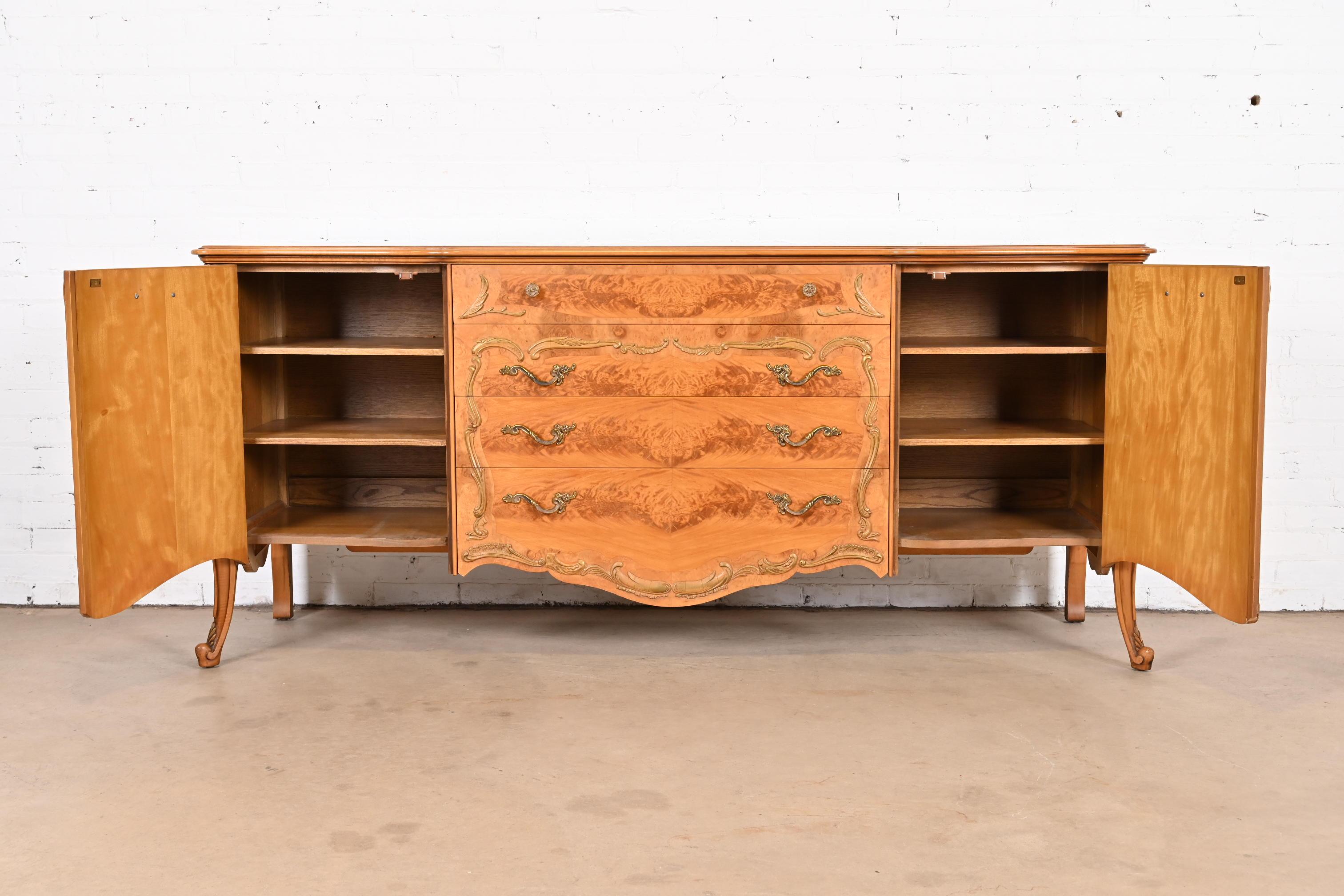 Romweber French Provincial Louis XV Burl Wood Sideboard Credenza, circa 1940s 2