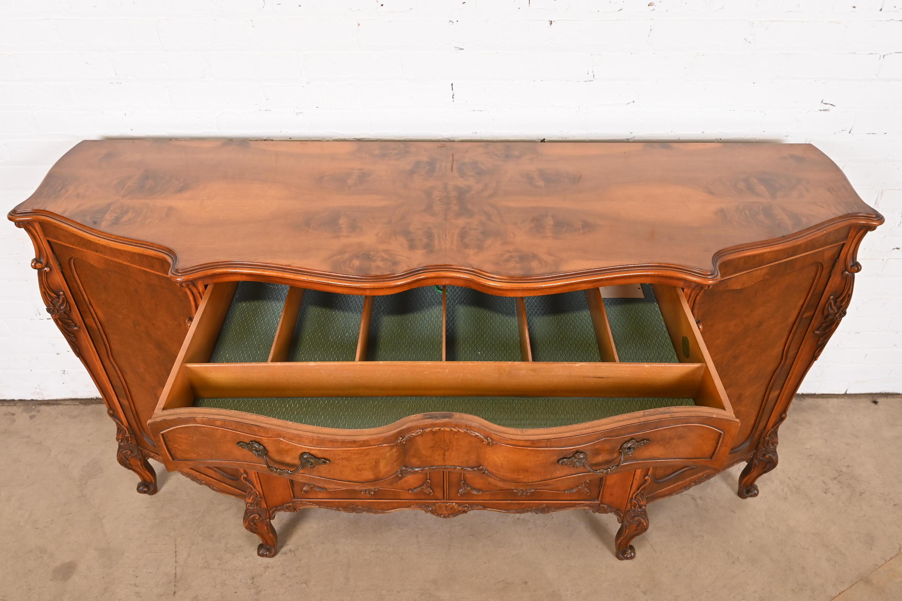 Romweber French Provincial Louis XV Burl Wood Sideboard or Bar Cabinet, 1920s 5