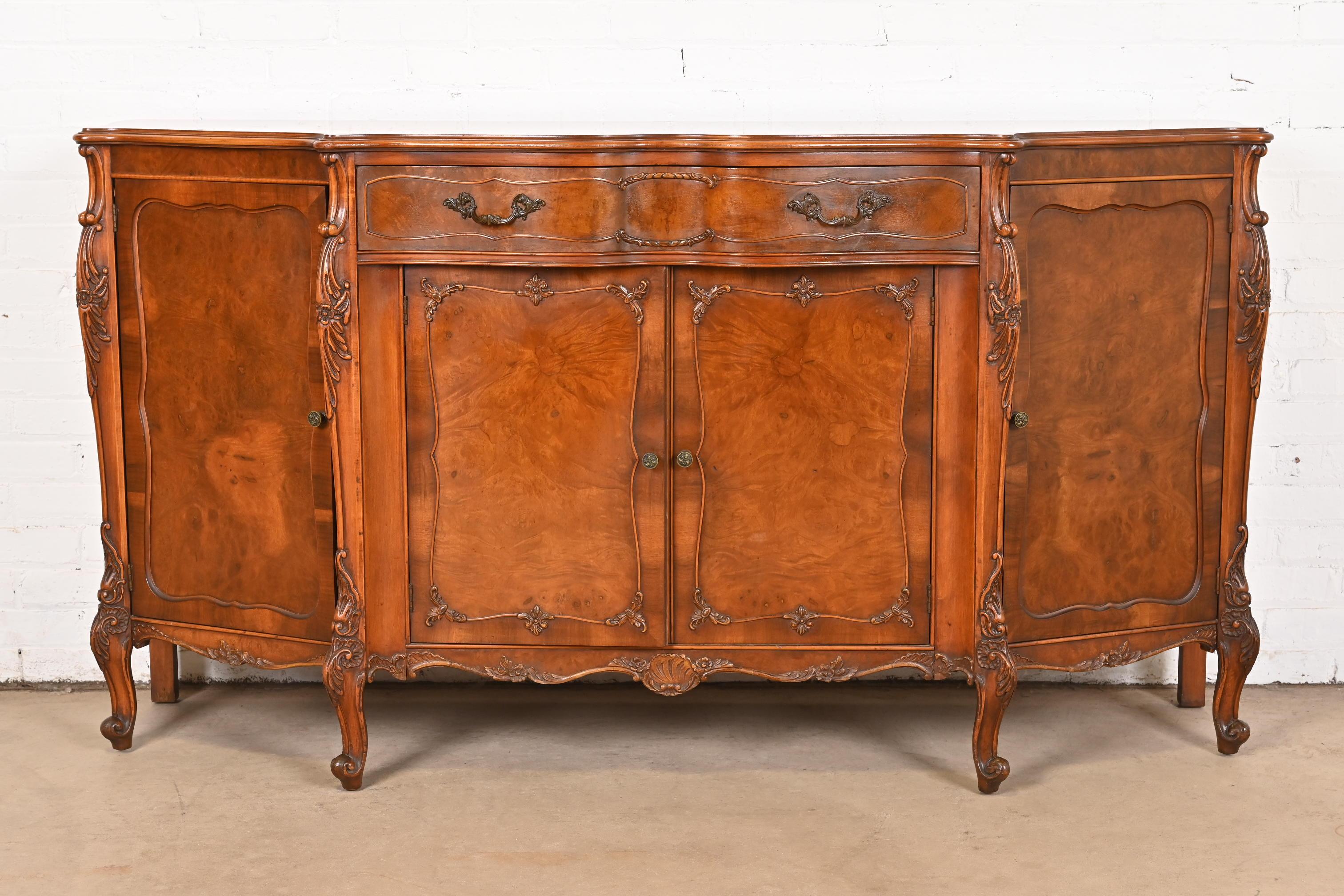 American Romweber French Provincial Louis XV Burl Wood Sideboard or Bar Cabinet, 1920s