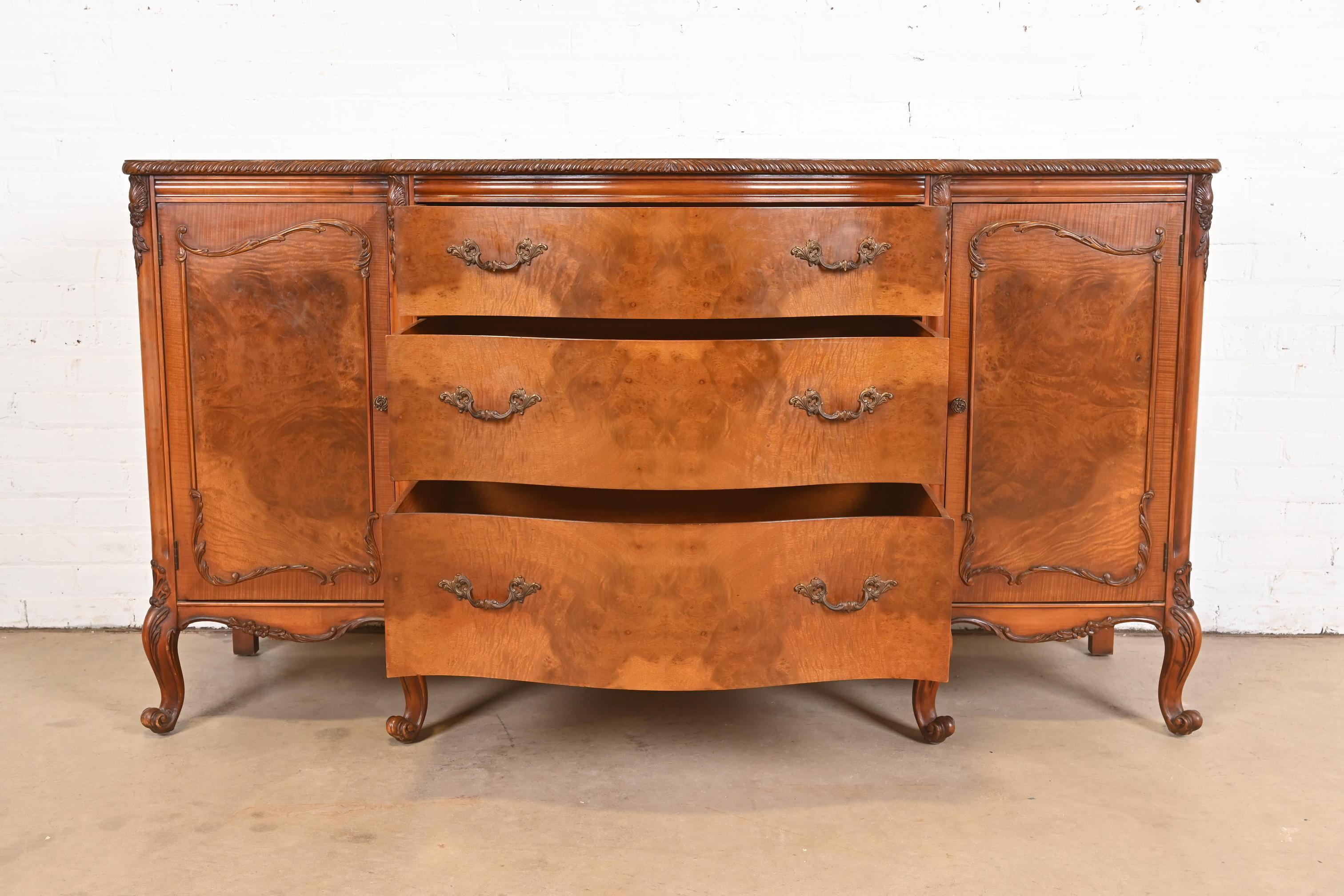Early 20th Century Romweber French Provincial Louis XV Burl Wood Sideboard or Bar Cabinet, 1920s For Sale