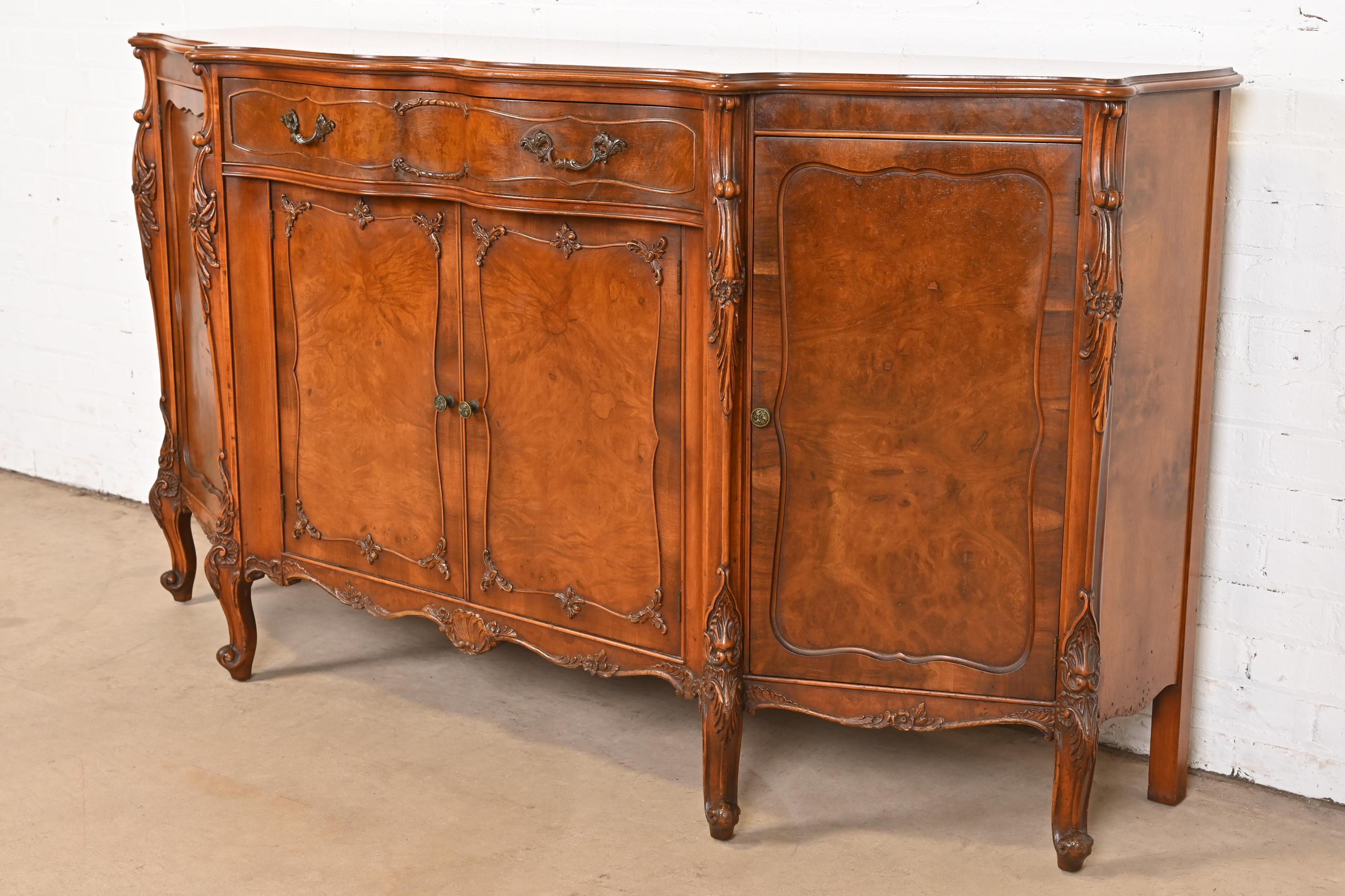 Early 20th Century Romweber French Provincial Louis XV Burl Wood Sideboard or Bar Cabinet, 1920s