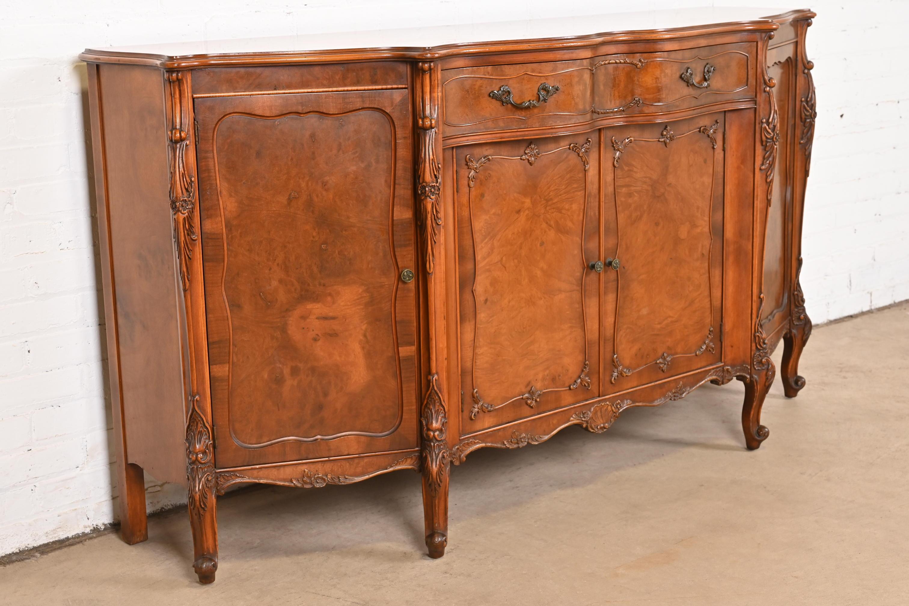Romweber French Provincial Louis XV Burl Wood Sideboard or Bar Cabinet, 1920s 1