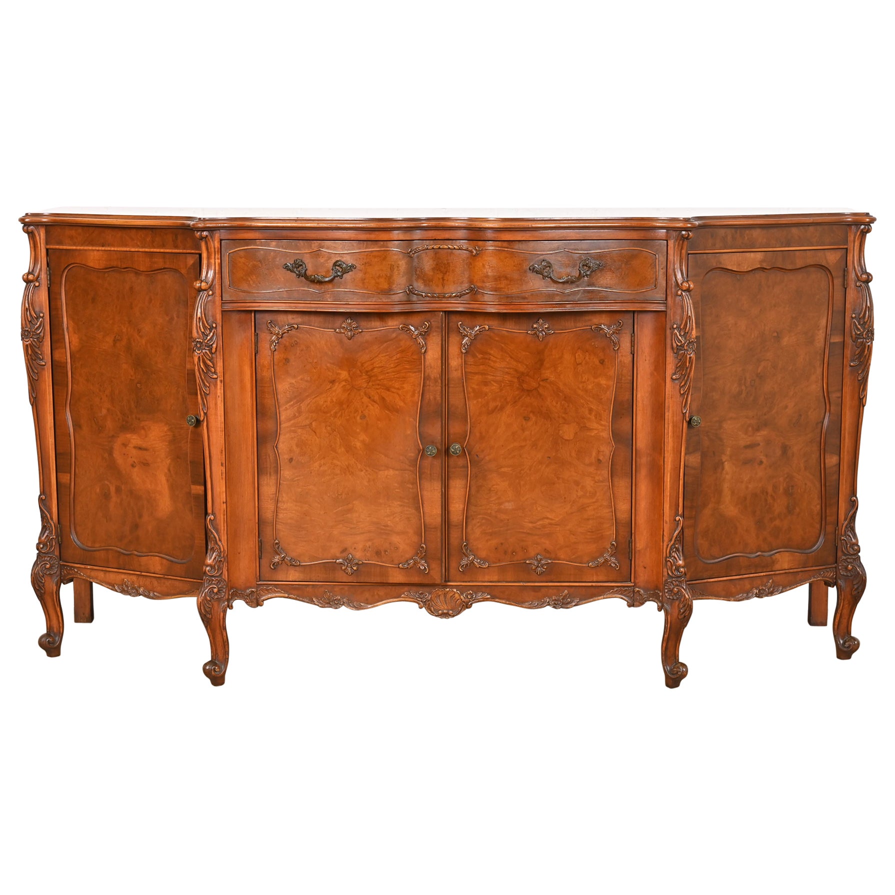Romweber French Provincial Louis XV Burl Wood Sideboard or Bar Cabinet, 1920s