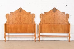 Romweber French Provincial Louis XV Burl Wood Twin Headboards, Circa 1920s